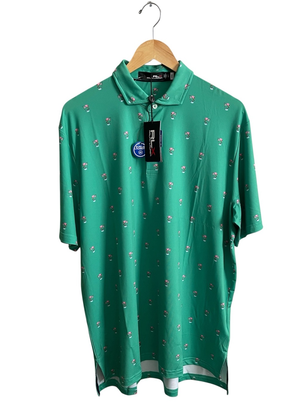 NWT Polo Ralph Lauren RLX Golf Polo Shirt Men's Large Green Multicolor Flamingo - Picture 2 of 13